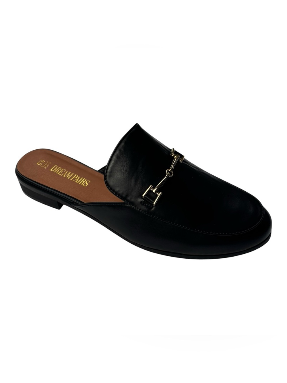 NEW Dream Pairs Black Slip-On Loafer with Gold Bit Detail Women’s Size 9.5 Mules